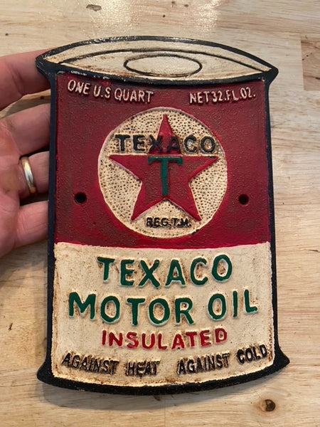Texaco Sign Oil Can Plaque Collector Metal Patina Gas Coal Mechanic Man Cave